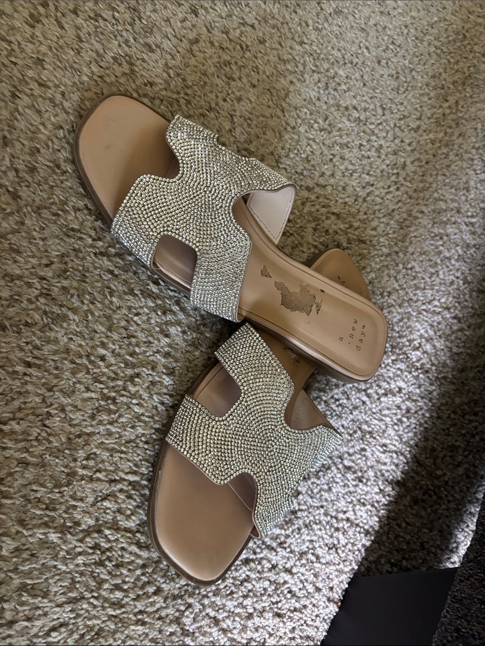 a new day Crystal-Embellished Ivory Slide Mules